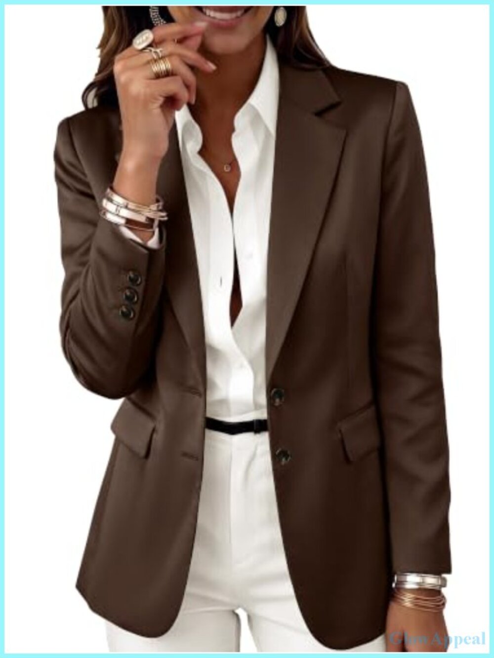 Satin Long Sleeve Blazer Button Down Open Front Business Casual Work Jacket